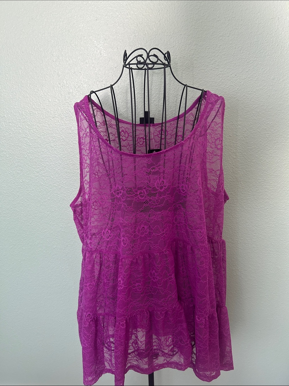 Torrid Women's Sheer Lace Tiered Babydoll Tank - Magenta
